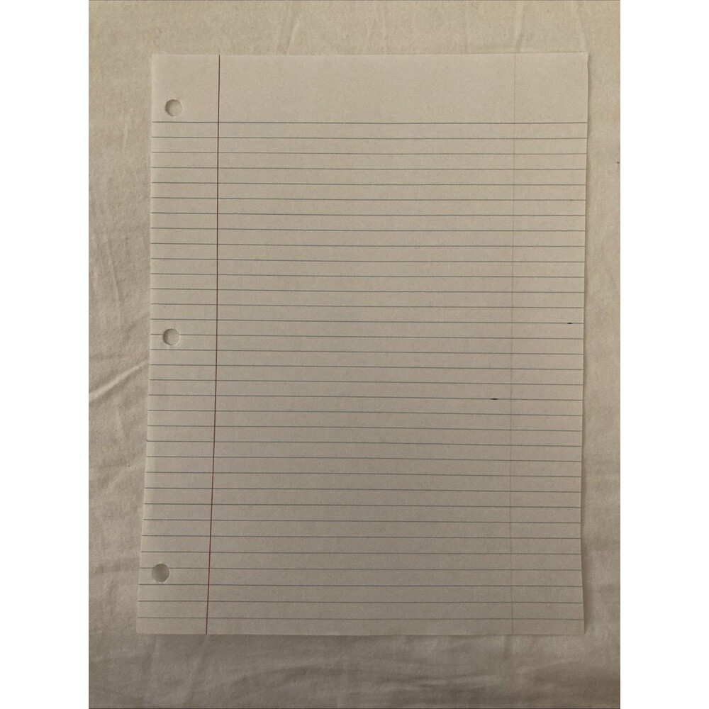 Unbranded 8”x10.5” College Ruled White Filler Paper | 3 Holes | 1 Sheet Only